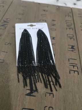 Black Fringe Drop Earrings - Black
